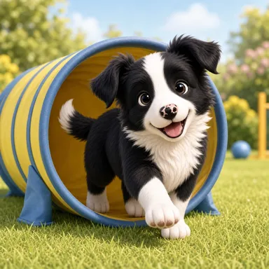 Ace läuft durch einen Agility-Tunnel zur körperlichen Auslastung